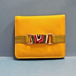 Columbia Yellow Leather Wallet with Multicolor Woven Accent